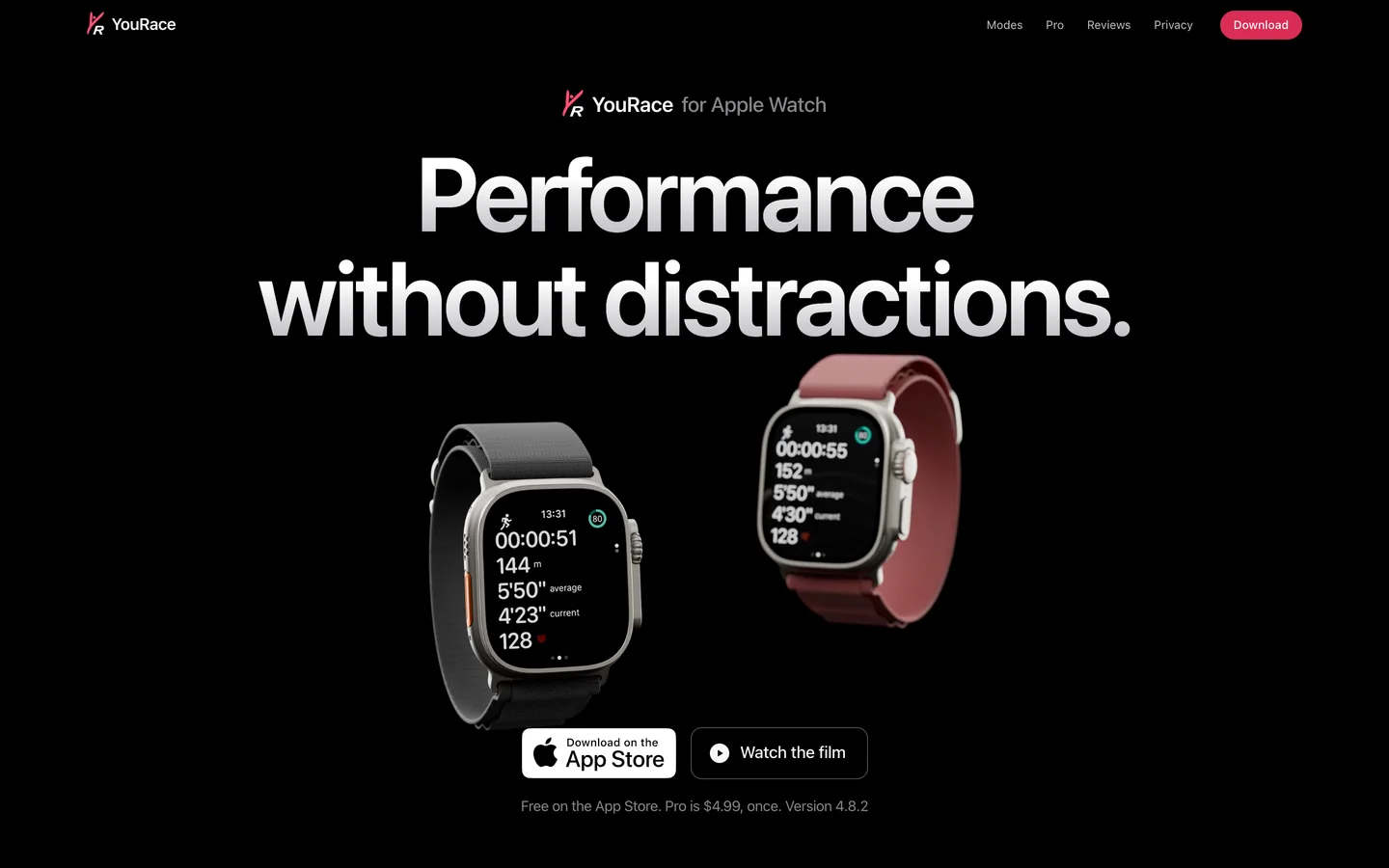 YouRace, I redesigned the website of an Apple Watch running app, from its structure to its opening film.
