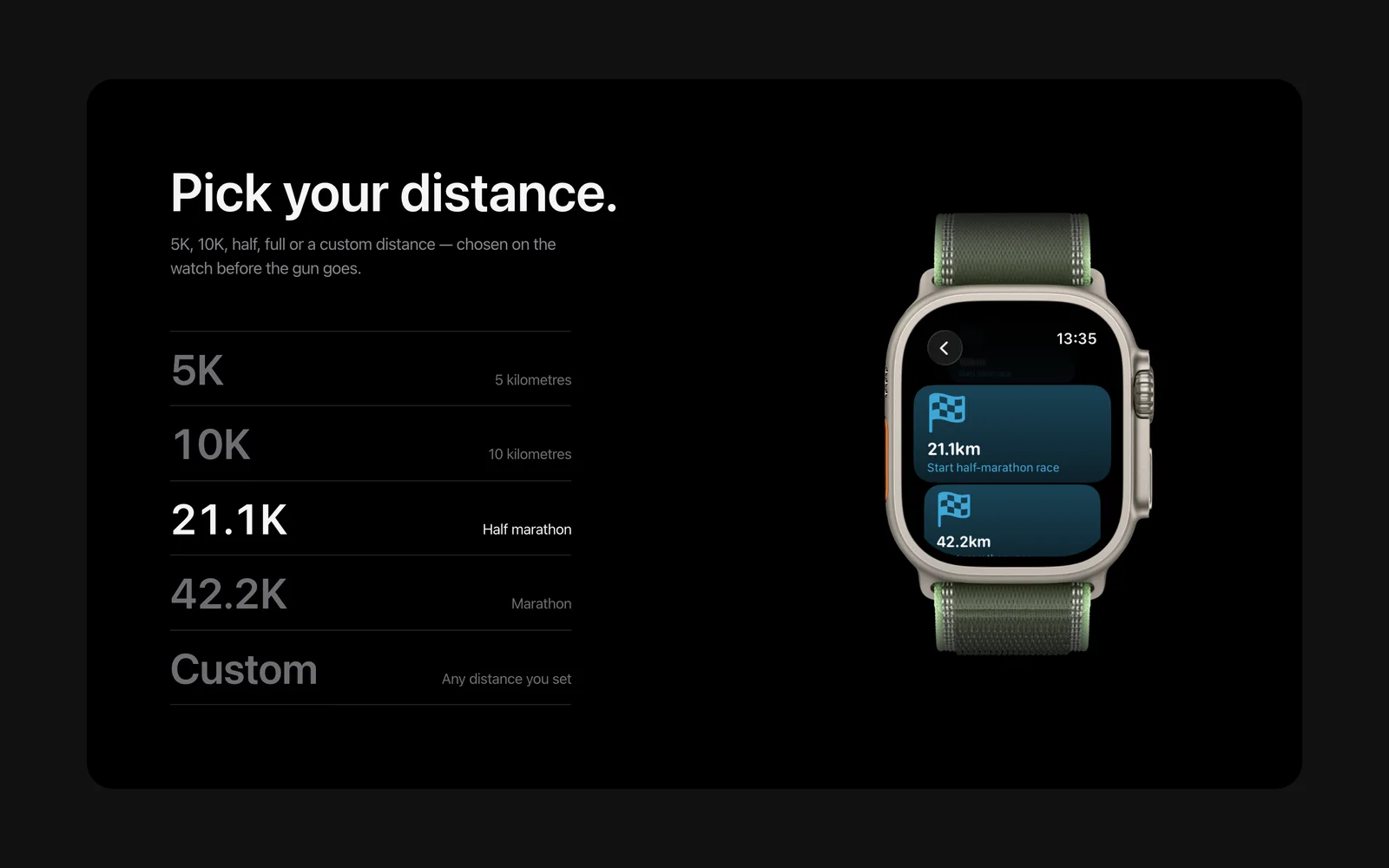 YouRace website, race distance section